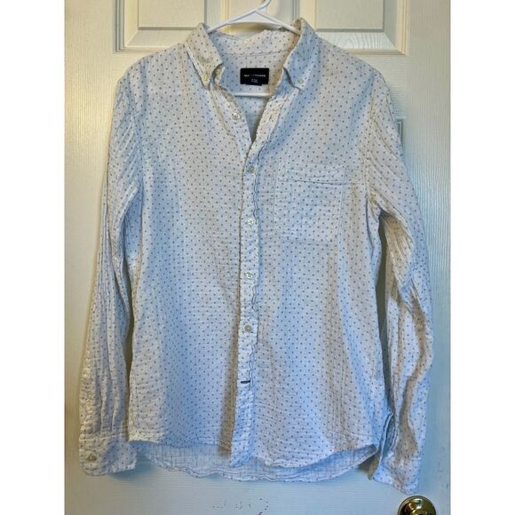 Club Monaco Long Sleeve Round Hem Polka Dot Button Down Shirt White Womens Sz SP - Picture 1 of 9
